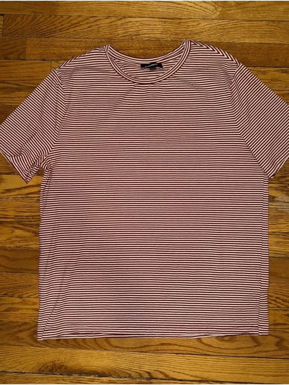 Express Red and White Horizontal Stripe Crewneck Tee